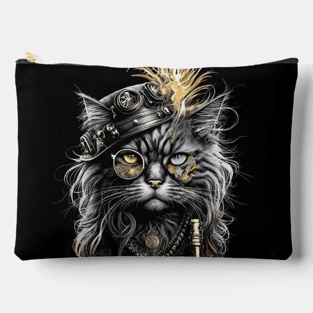 Awesome Steampunk Cat  Accessory Pouch (Front)