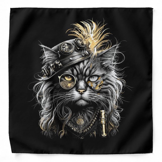 Awesome Steampunk Cat  Bandana (Front)