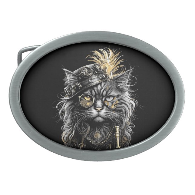 Awesome Steampunk Cat  Belt Buckle (Front)