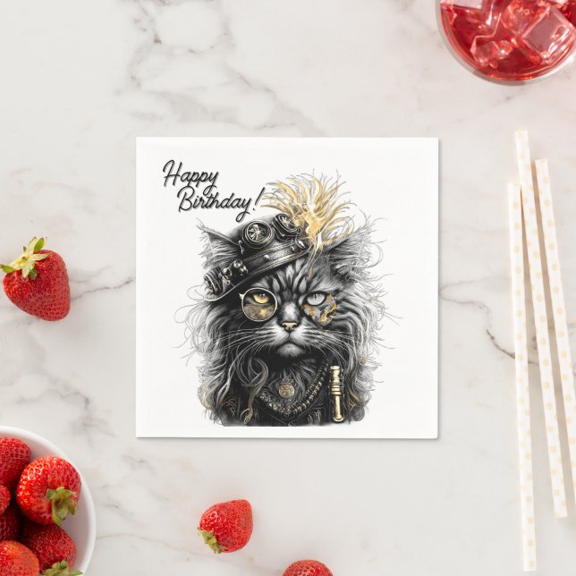 Awesome Steampunk Cat Birthday  Napkins (Insitu)