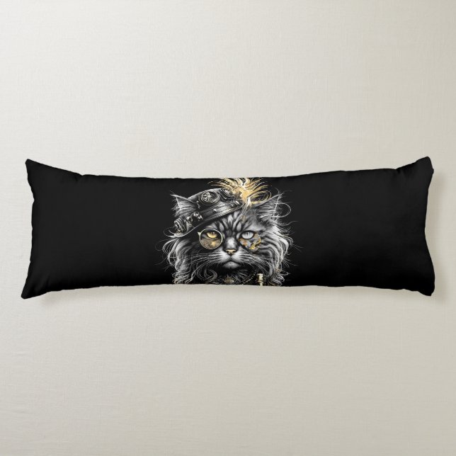 Awesome Steampunk Cat  Body Pillow (Front)