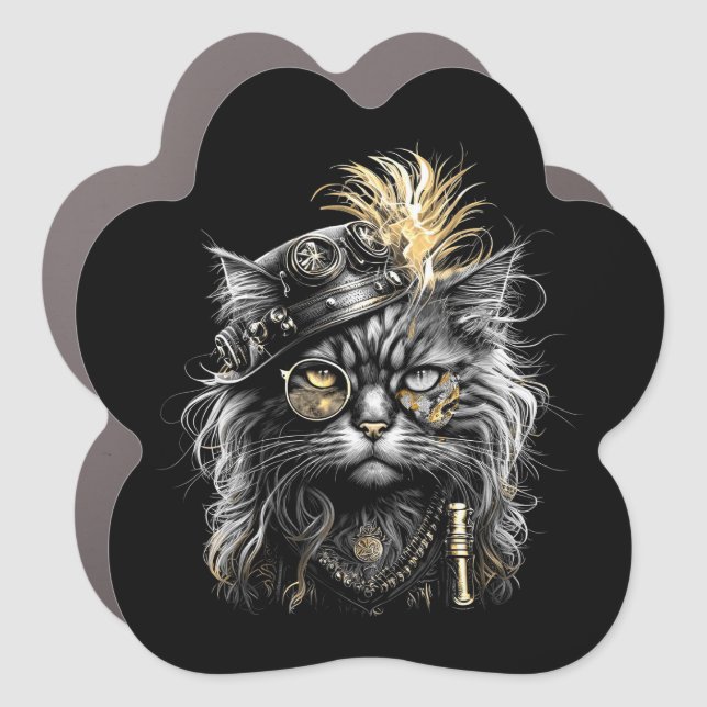 Awesome Steampunk Cat  Car Magnet (Front)
