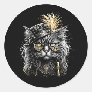 Awesome Steampunk Cat Classic Round Sticker