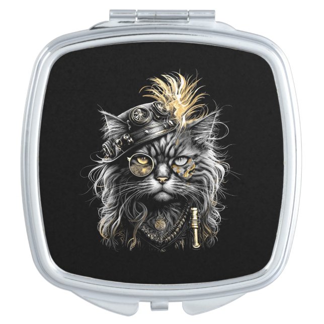 Awesome Steampunk Cat  Compact Mirror (Front)