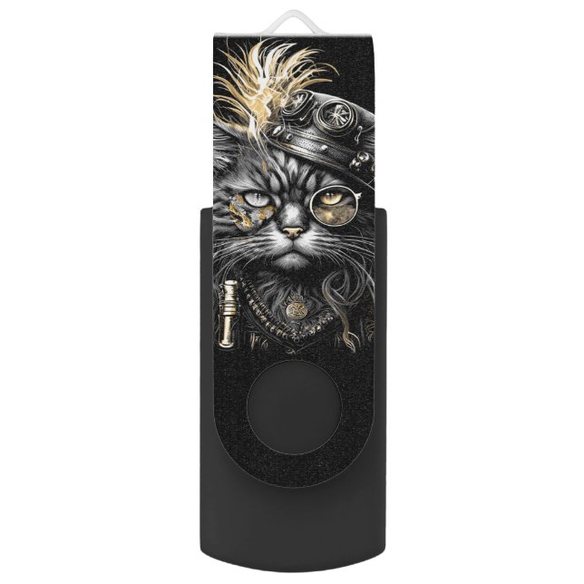 Awesome Steampunk Cat  Flash Drive (Front Vertical)