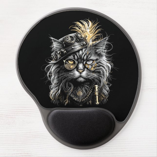 Awesome Steampunk Cat  Gel Mouse Pad (Front)