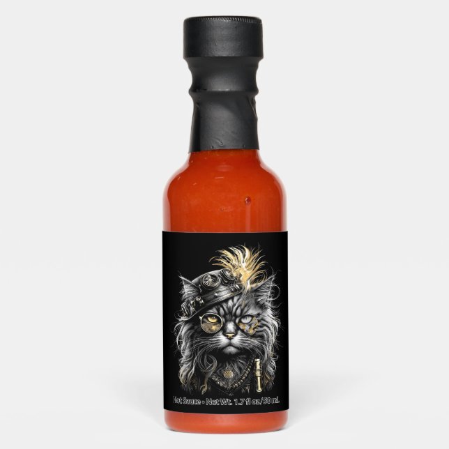 Awesome Steampunk Cat  Hot Sauces (Front)