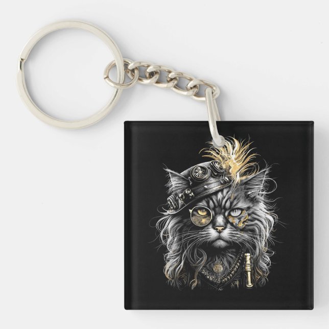 Awesome Steampunk Cat  Keychain (Front)
