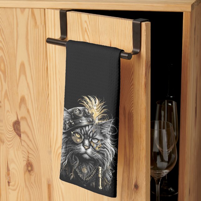 Awesome Steampunk Cat  Kitchen Towel (Thirds Fold)