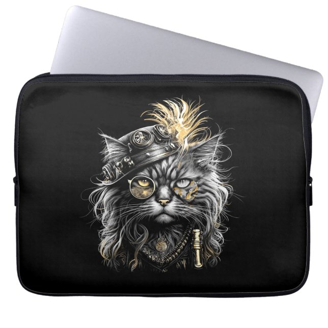 Awesome Steampunk Cat  Laptop Sleeve (Front)