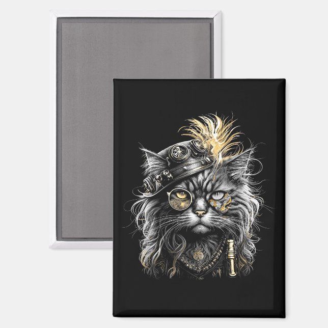 Awesome Steampunk Cat  Magnet (Front/Back)