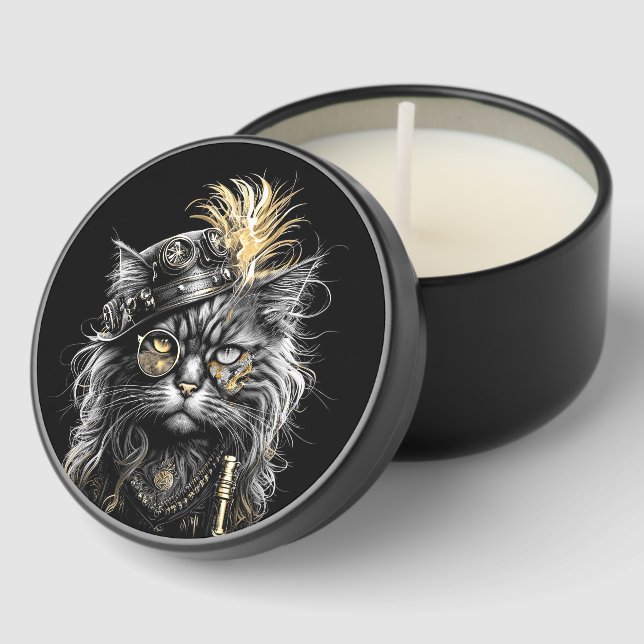 Awesome Steampunk Cat  Mini Candle Favors (Corner)