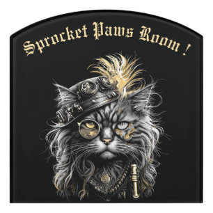 Awesome Steampunk Cat Name Door Sign
