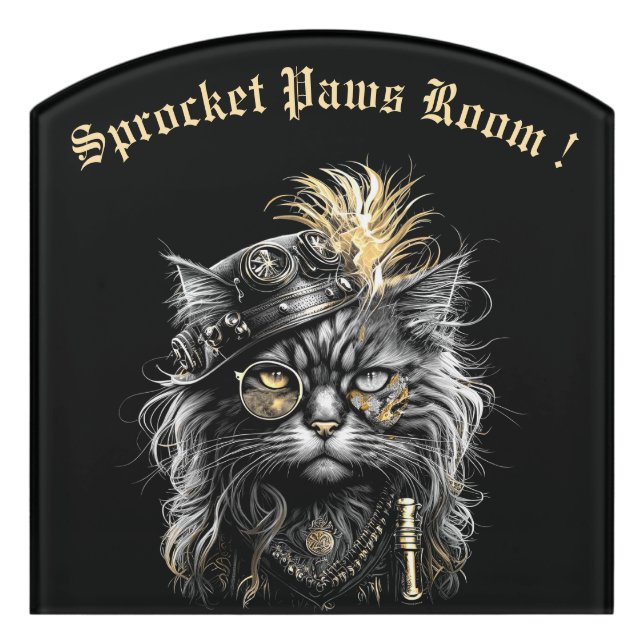 Awesome Steampunk Cat Name Door Sign (Contour Front)