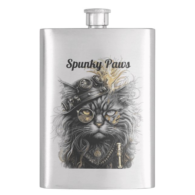 Awesome Steampunk Cat Personalize  Flask (Front)