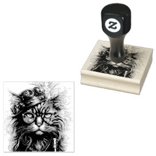 Awesome Steampunk Cat  Rubber Stamp