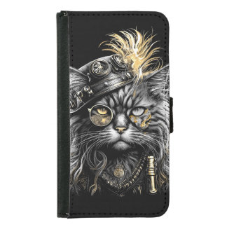 Awesome Steampunk Cat  Samsung Galaxy S5 Wallet Case