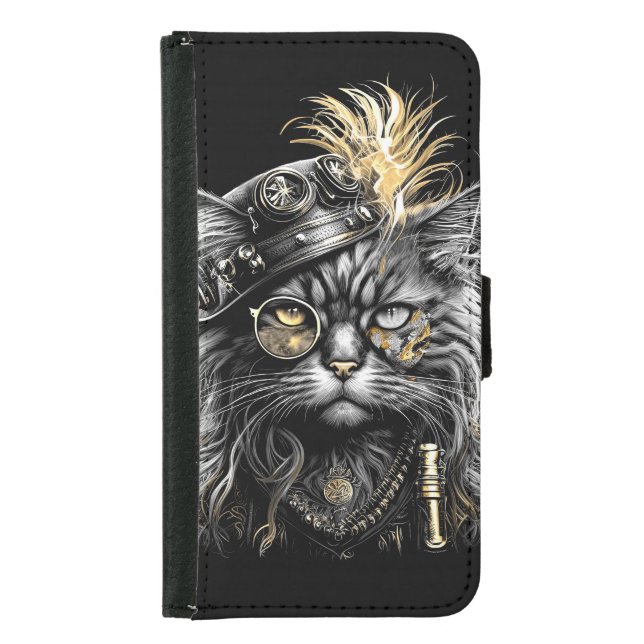Awesome Steampunk Cat  Samsung Galaxy Wallet Case (Front)