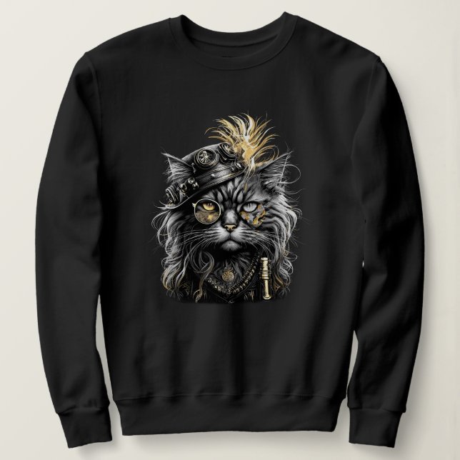 Awesome Steampunk Cat  Sweatshirt (Design Front)