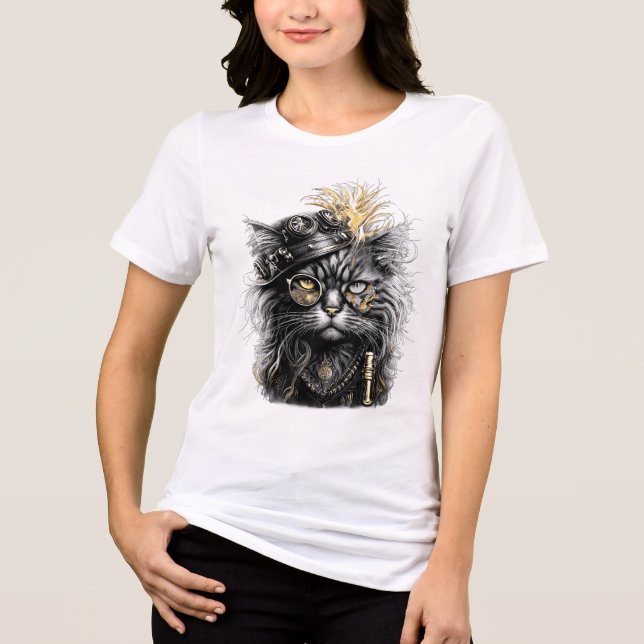 Awesome Steampunk Cat  Tri-Blend Shirt (Front)