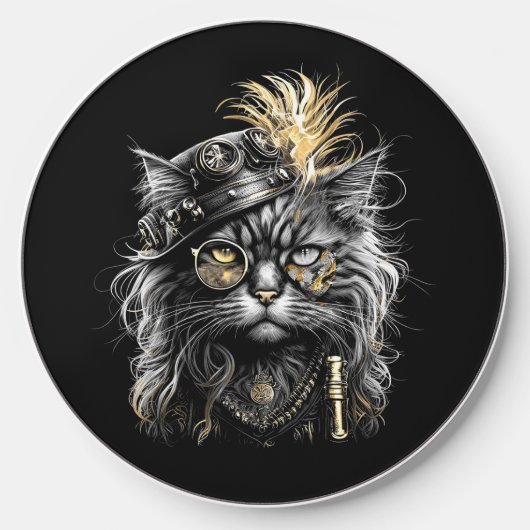 Awesome Steampunk Cat Wireless Charger (Front)