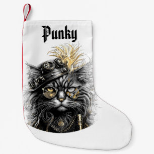 Awesome Steampunk Cat with Name Small Christmas Stocking