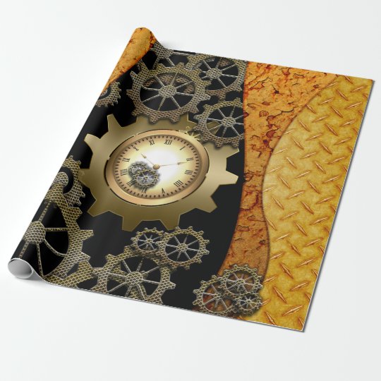 Awesome steampunk design with clocks and gears wrapping paper