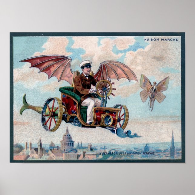 Awesome Steampunk Flying Car Poster (Front)