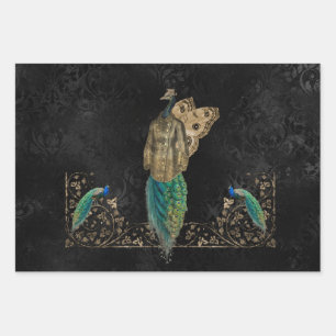 Awesome steampunk peacock wrapping paper sheets