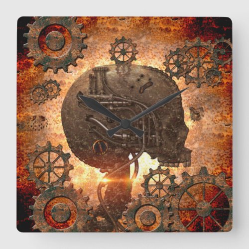 Awesome steampunk Skull Square Wall Clock