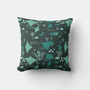 Awesome Stingrays Underwater Black Blue Throw Pillow