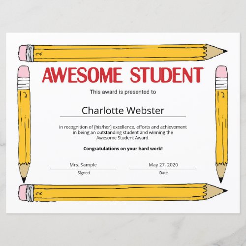 Awesome Student Student Recognition Certificates
