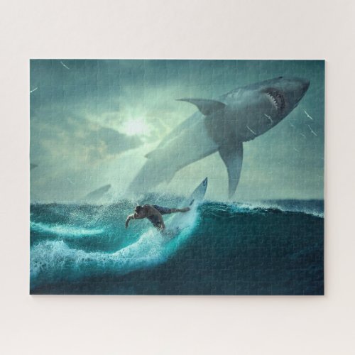 Awesome Surfer with Sharks Jigsaw Puzzle