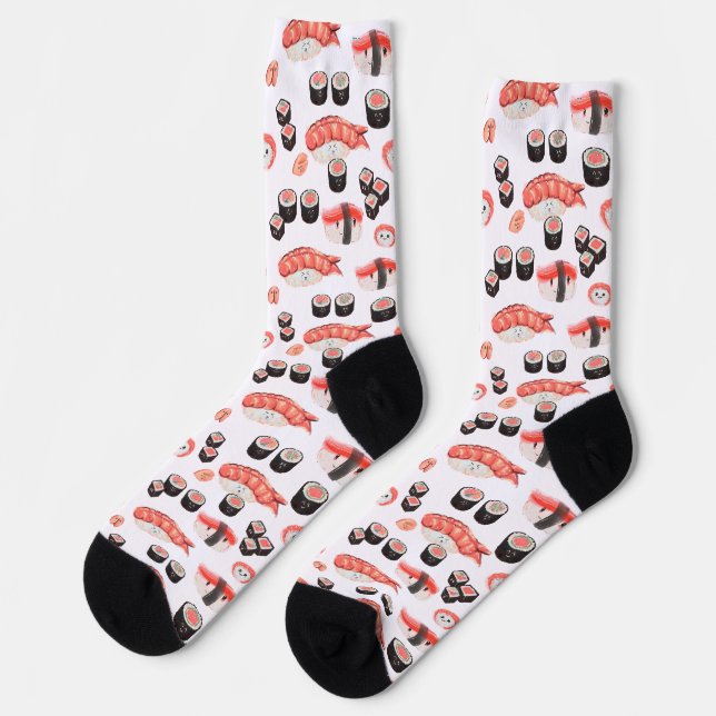 Awesome Sushi Pattern with Kawaii Expressions Socks (Left)