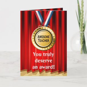 Awesome Teacher Appreciation Gold Award Photo Letterpress Thank You Card