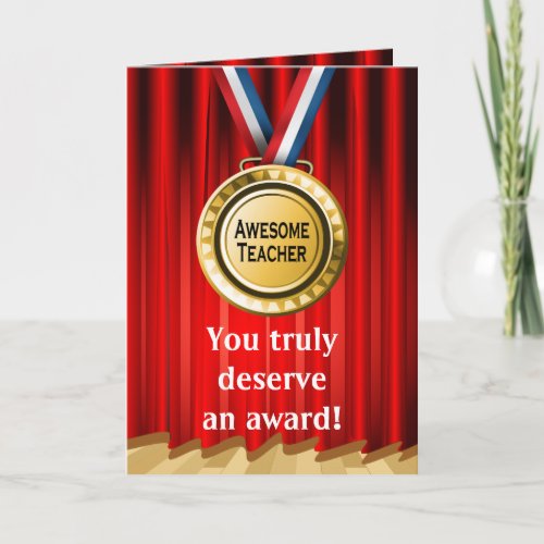 Awesome Teacher Appreciation Gold Award Photo Thank You Card