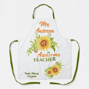 Awesome Teacher Floral Sunflower Apron