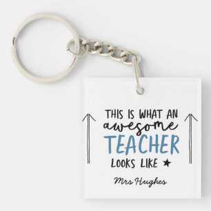 Awesome teacher modern typography blue gift keychain
