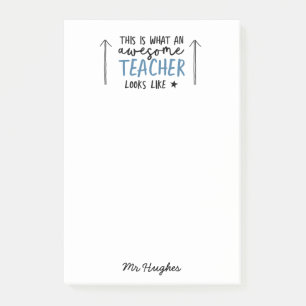 Awesome teacher modern typography blue gift post-it notes