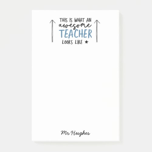 Awesome teacher modern typography blue gift post_it notes