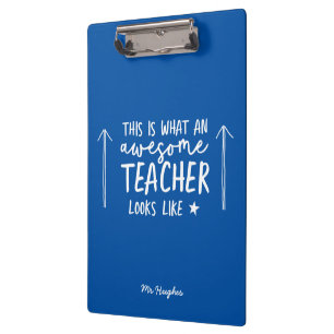 Awesome teacher modern typography blue gift tote clipboard