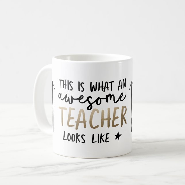 Awesome teacher modern typography gold gift coffee mug (Front Left)