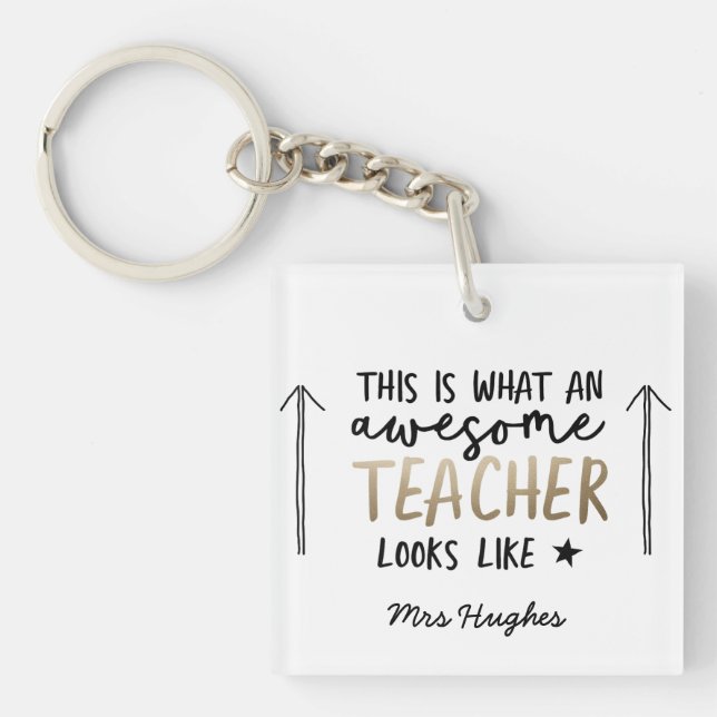 Awesome teacher modern typography gold gift keychain (Front)