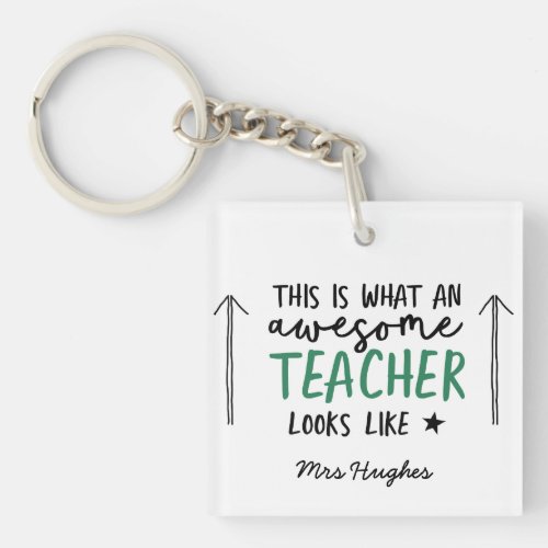 Awesome teacher modern typography green gift keychain