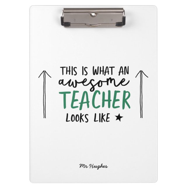 Awesome teacher modern typography green gift tote clipboard (Front)