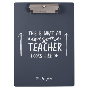 Awesome teacher modern typography navy gift clipboard