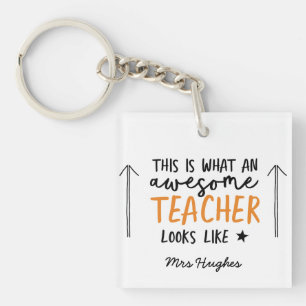 Awesome teacher modern typography orange gift keychain
