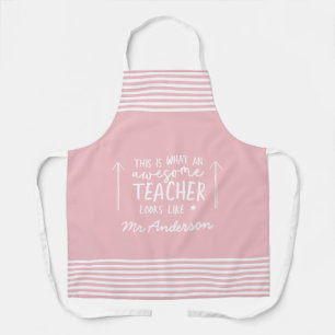 Awesome teacher modern typography pink gift apron