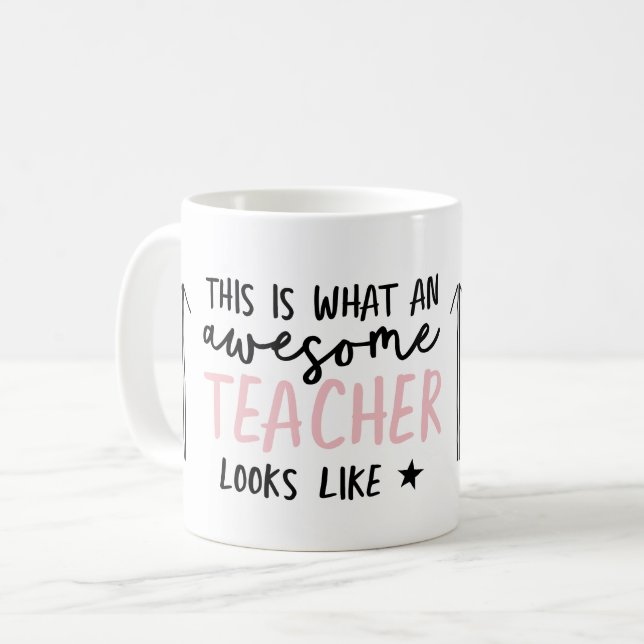 Awesome teacher modern typography pink gift coffee mug (Front Left)