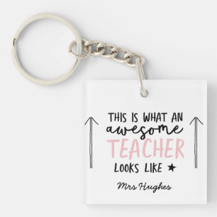Awesome teacher modern typography pink gift keychain